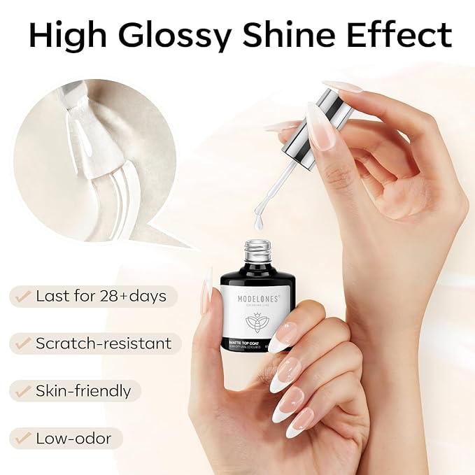 Modelones Matte Gel Top Coat Chrome Proof, 15ML No Wipe Matte Top Coat Chrome Isolation Powder-Resist Velvet Finish Valentines Gel Polish for Nail Art Painting Long Lasting Manicure DIY Gift for Women