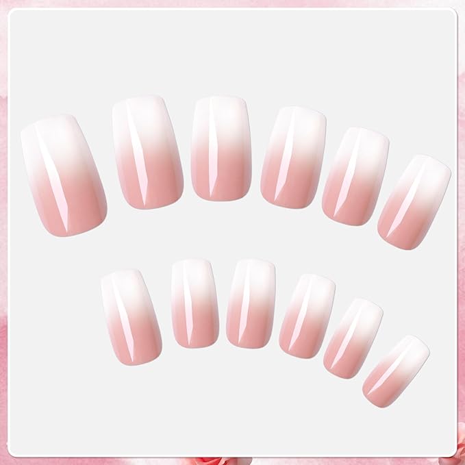 AddFavor 240pc Ombre Square Press on Nails Medium Fake Nails - Glue on Nails Square Acrylic Nails Press ons Nail Tips Medium Stick on Nails with Nail Glue and Adhesive Tabs for Women