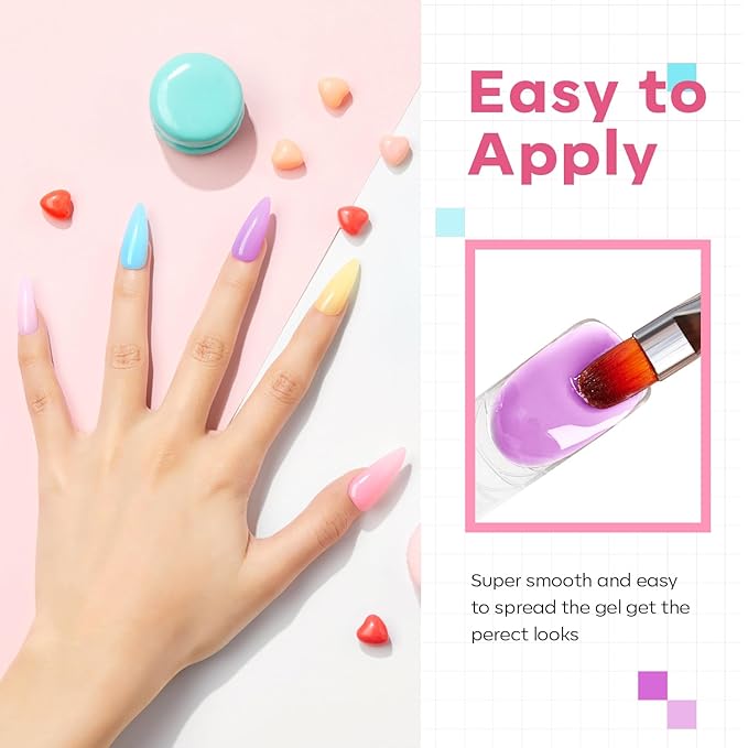 modelones Poly Gel Set 6 Colors Spring Pastel Macaron Collection Nail Extension Kit Pink Yellow Blue Builder Nail DIY Manicure Salon at Home