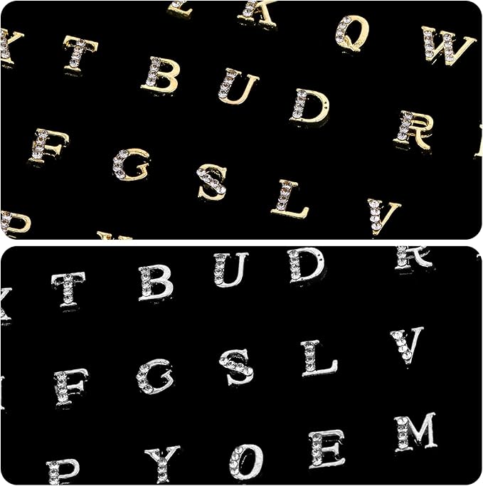 104 Pcs Rhinestone Letters Nail Studs Nail Charms, Letters Nail Rhinestones Decoration Alphabet 3D Nail Charms, Silver Gold Nail Jewels Nail Charms Y2K, Nail Accessories for Nail Art Manicure Supplies
