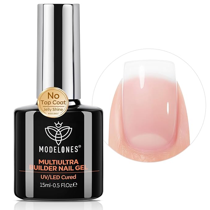 modelones Builder Nail Gel, Clear Builder for Nails No Top Coat Needed, C-Curve Sculpting, Glossy Jelly Finish Crystal Clear, No-Wipe, 9-in-One LED Lamp Cured Color Gel Polish for Quick Diy Salon