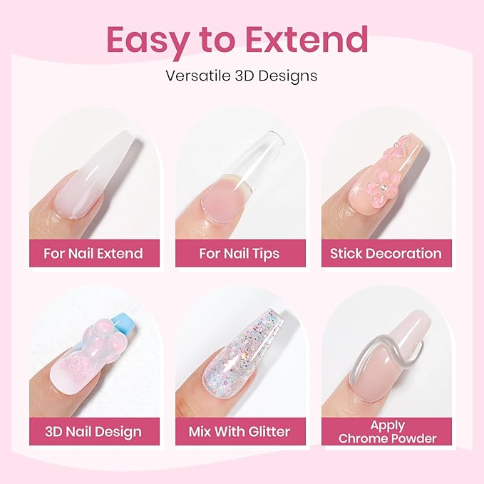 3d Sculpting Gel for Nail Art, Non-Stick Hand Solid Builder Gels Clear White and Pink Aurora 3d Gel Nail Art for Home Manicure, Nail Salon, Nail Charms, Solid, Extension, Carving Hard Gels