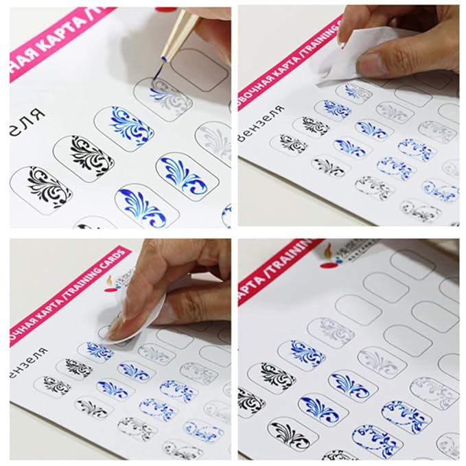 12 Sheets Blank Nail Art Training Cards,Manicure Training Cards for Beginner Lines Painting