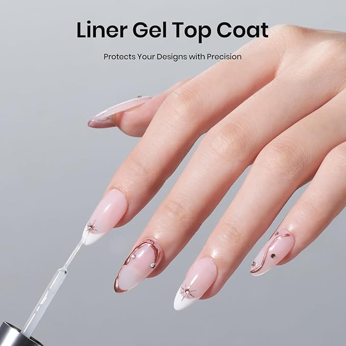 Beetles Liner Gel Top Coat - Decoration Sealing Precision Nail Gel with Fine Brush for Detailed Designs, Strong Adhesion for Mirror Chrome Powder, Rhinestones & Gap Filling UV Light Cure