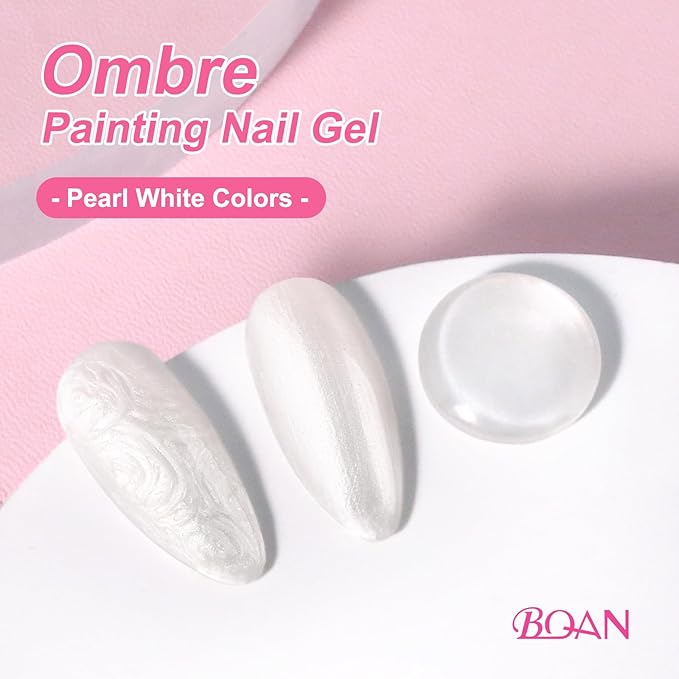 BQAN Ombre Gel Nail Polish Pearl Color, 2Pcs Patting Gradient Painting Gel with Nail Sponge & Silicone Brush & Palette for Ombre Nails Gradient Design, French Manicure DIY Nails Art