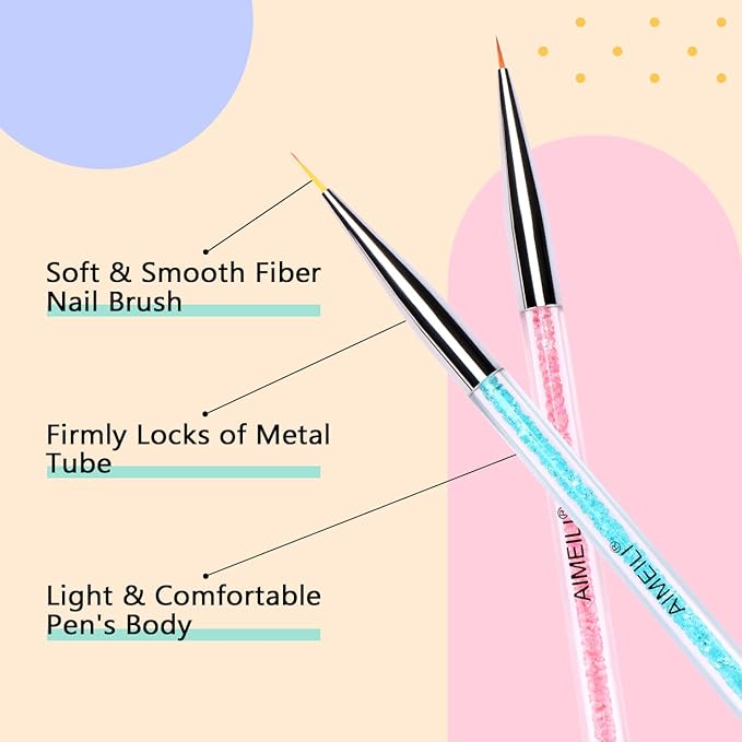 AIMEILI Nail Art Brushes Set Gel Polish Nail Art Design Pen Painting Tools, Dual-ended Nail Art Liner Brush Pen for Nail Gel Polish Painted Nail DIY Manicure Brush Kit