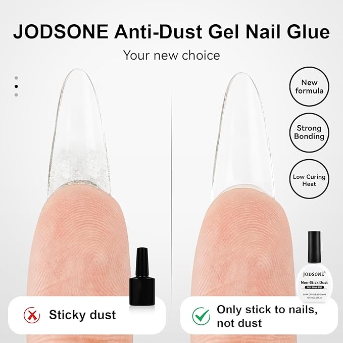JODSONE Gel Nail Glue - 16.5ml Anti-Dust & Super Strong Nail Glue for False Nails Tips,Low Heat,No Bubbles,Curing Smooth & Long Lasting,Curing Needed U V Light