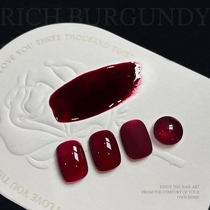 GAOY Jelly Red Gel Nail Polish, 16ml Sheer Translucent Soak Off Gel Polish, UV Light Cure for Nail Art DIY at Home, 3039 Rich Burgundy