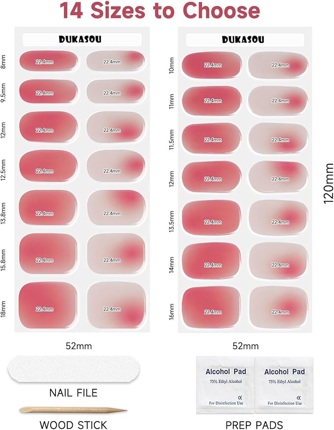 Semi Cured Gel Nail Strips,28 pcs Gel Nail Stickers/Wraps(Red Gradient),Long Lasting Polish Stickers UV Cure,Works with Any UV Lamp,Easy to Apply