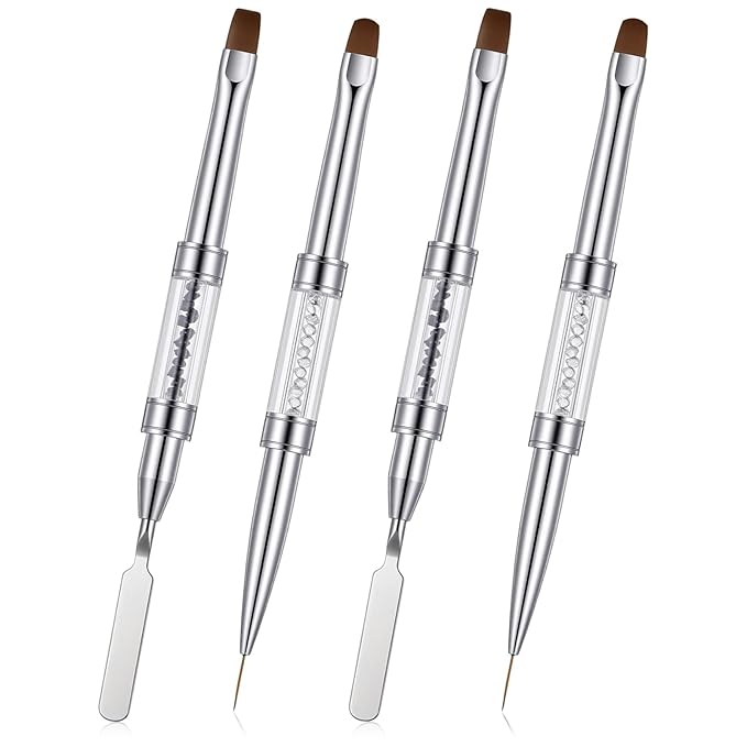 Double Ended Nail Builder Gel Brush, 4 Pcs Hard Gel Nail Brushes for Builder Gels Nails Brush Liner Brushes Professional Nails Art Design Tools for Manicure & Salon Use
