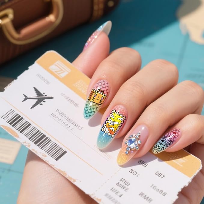 PH PandaHall 3pcs Travel Elements Nail Stamping Plates Postage Stamp Nail Art Stencils Compass Camera Nails Art Templates Adventure Travel Nails Design Stamp for Women Manicures Salon DIY Printing