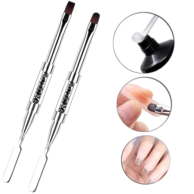 2Pcs Polygel Nail Brush & Picker, Dual-ended Oval & Flat Gel Nail Brushes Polygel Slice Tool for PolyGel UV Builder Gel Nails Extension
