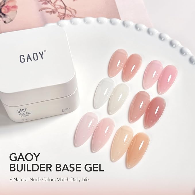 GAOY Colored Builder Base 30g with a Brush, 4-in-1 Long Lasting Nail Builder Gel Nude Pink Natural Jelly, Soak Off UV Light Cure Nail Strengthening, Sea Pink