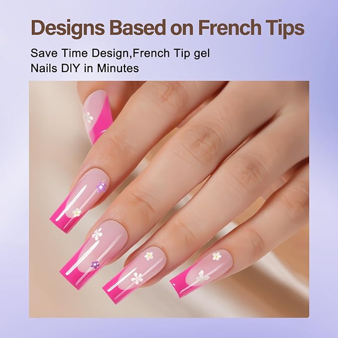 Misssix French Tip Press On Nails, 150Pcs French Gel Nail Tips, Pink Long Square Soft Gel Fake Nails, X-BASIC Tips Starter Kit for Nail Art DIY 15 Sizes