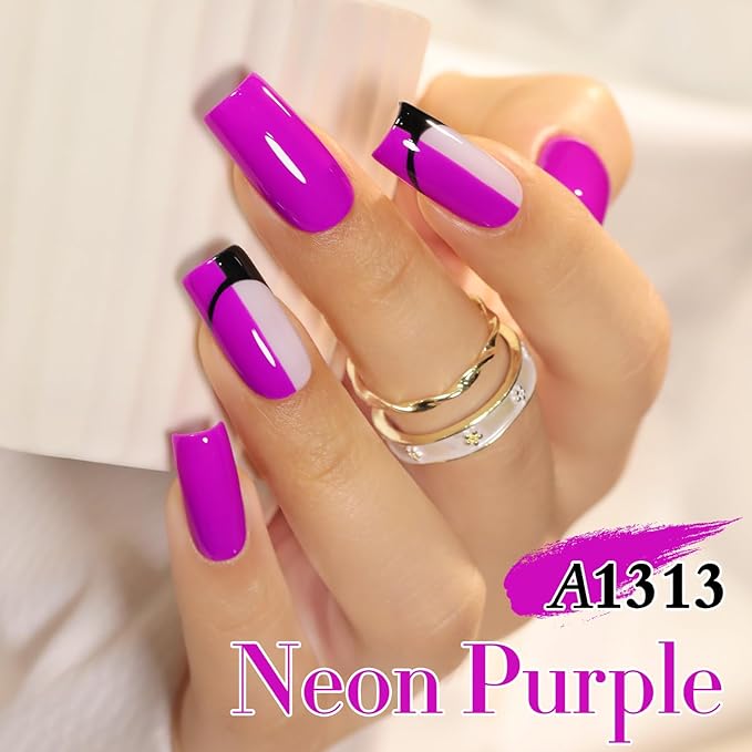 Double Rhythm 0.50 OZ Gel Polish Same Color Same Bottle Golden Round Hema Free Neutral Natural Milky 15 ML Jelly UV Polish Art DIY at Home (Neon Purple-C1313)