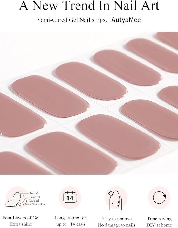 Semi Cured Gel Nail Strips (Camel), 20 Pcs Gel Nail Wraps, Stickers, Salon Quality, Long Lasting, Works With Any UV Lamps