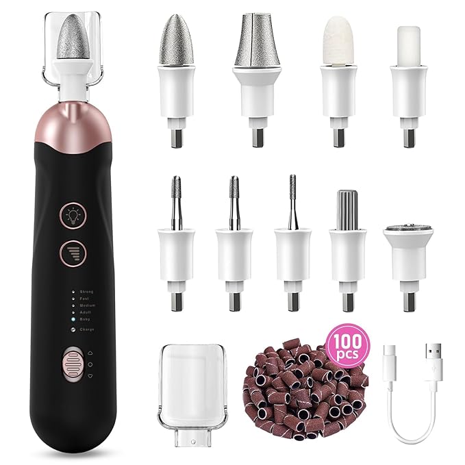 4 Pack Professional 9-in-1 Nail Drill Set: 100 Bits, Cordless Design, 5 Speeds for Manicure & Pedicure,Black
