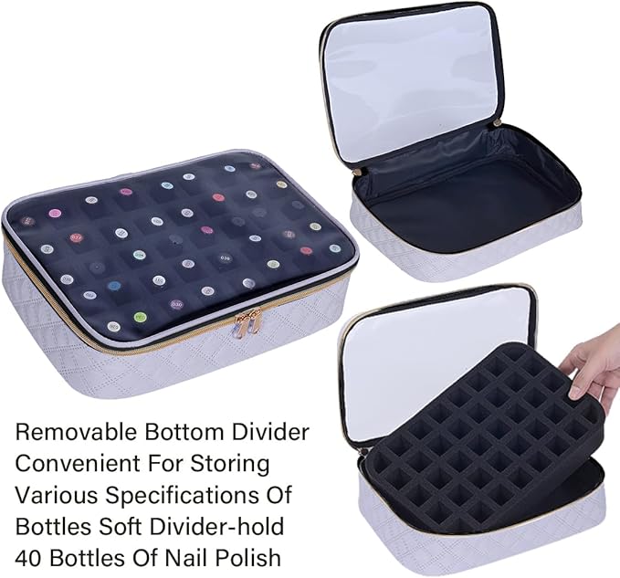 Nail Polish Bag organizer-Holds 40 bottles(15ml-0.5fl.oz)，Nail Polish Carrying Case Clear Multifunctional Cosmetic Travel Cases Makeup Bags Gray