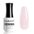 RARJSM Nude Pale Pink Rainbow Glitter Rubber Base Coat Gel Nail Polish Natural Skin Tone Iridescent Shimmer Brush on Extend Jelly Gelpolish Soak Off Curing Requires 15ml Salon Home French Manicure