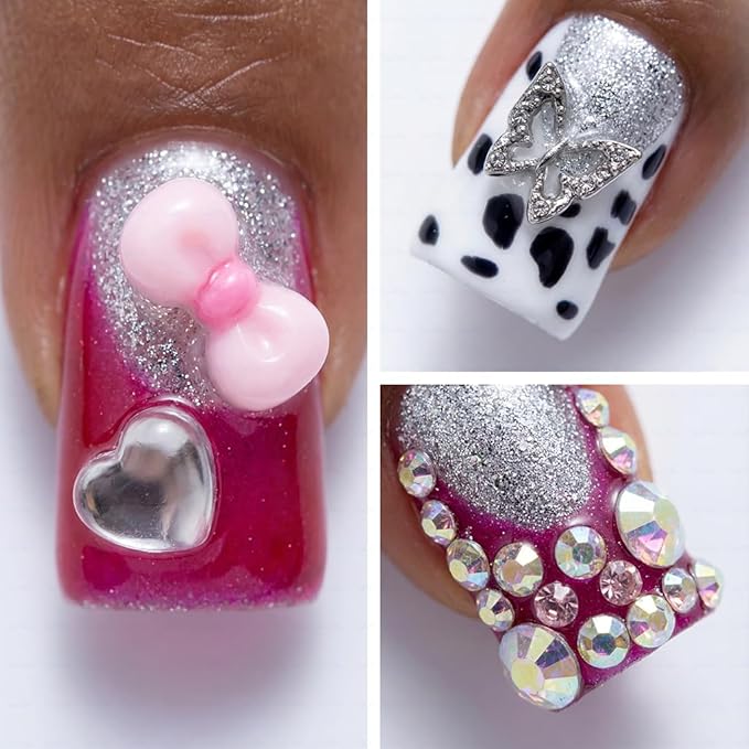 10 Pieces Luxury Acrylic Press On Nails Short Handmade Duck Nails, Pink Thickened False French Nails, 3D Hearts, Butterflies And Stars, Reusable Fake Nails, Acrylic Nails (S)