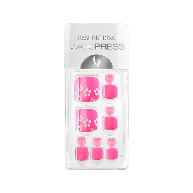 Dashing Diva Magic Press Pedicure - Pink Lady | Pedicure Press On Nails | Long Lasting Stick On Gel Nails for Toes | Lasts Up to 7 Days | Contains 26 Stick On Nails, 1 Prep Pad, 1 File