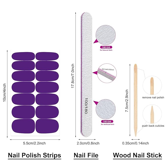 DANNEASY 16 Sheets Solid Color Nail Polish Strips Self Adhesive Nail Stickers Full Nail Wraps Nail Strips for Women Girl Nail Art with 1pc Nail File, Cuticle Stick (Dark Color)