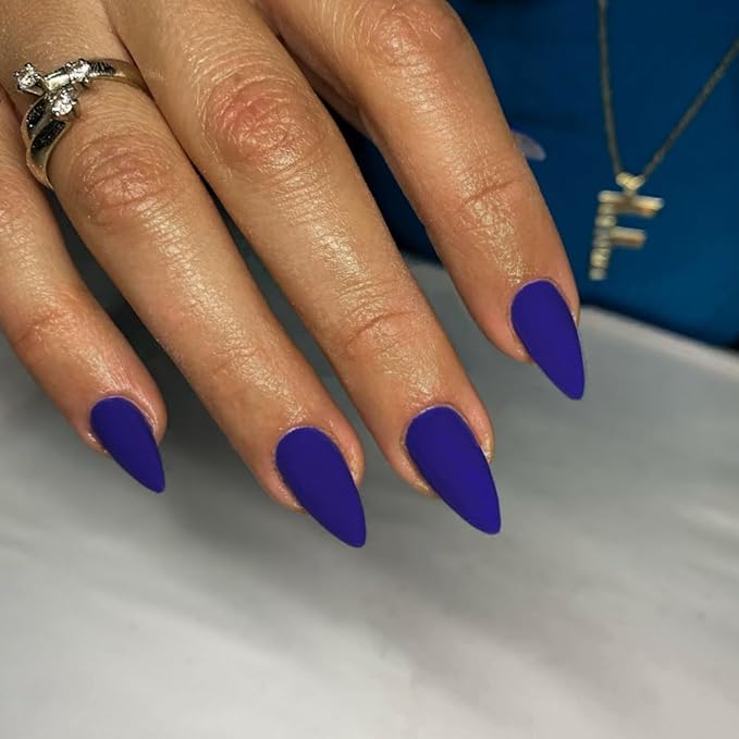 Matte Royal Blue Press on Nails Almond Shaped Medium Almond Nails Press on Neutral Acrylic Nails Reusable Fake Nails for Women Glue on Nails Medium Length Stiletto False Nails Gel Artificial Nails