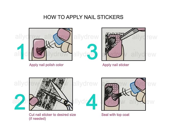 ALLYDREW 24 Sheets Black & White Flowers with Rhinestones Nail Stickers Set Nail Art