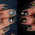 2 Packs 48Pcs Halloween Press on Nails Short Square Fake Nails Ghost Acrylic Nails with Eye Bat Pumpkin Designs Gray Black Glue Stick on Nails for Women Girls Festival Decoration