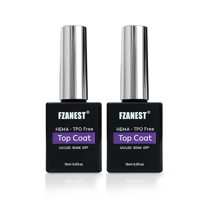 FZANEST Gel Top Coat HEMA-Free, No Wipe Top Coat Nail Polish Smooth High Shine Gel Finish Soak Off UV LED