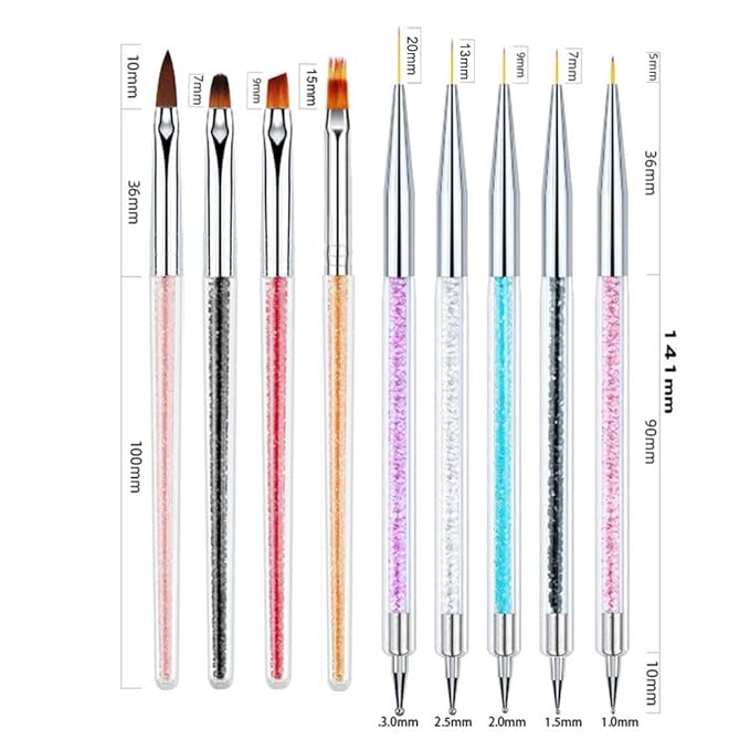 Nail Art Brushes 9Pcs Kit - Painting, Liner, Dotting Tools for Salon