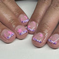 Extra Short Press on Nails Square Fake Nails Leopard French Tip False Nails Press ons with Pink Star Designs Acrylic Nails Full Cover Glue on Nails Artificial Stick on Nails for Women Manicure 24Pcs
