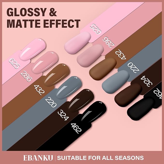 EBANKU 6 Pcs 15ML Pink Gel Nail Polish Set, Same Color Same Bottle Nude Brown Fall Soak Off Gel Nail Polish Kit Nail Art Manicure Gifts for Women