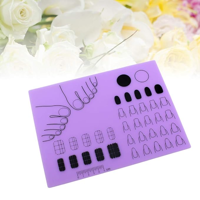 Nail Art Stamping Mat Silicone Workspace Stamping Plate Nail Polish Coloring Practice Pad Nail Sticker Guide Printing Transfer Table Cover Palette Tools Manicure Mat (B Type) (Purple)