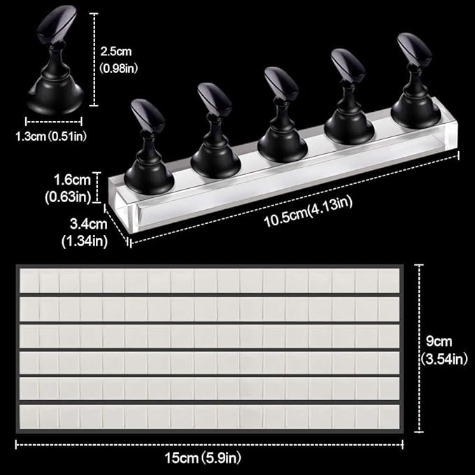 2 Sets Acrylic Nail Art Holder Practice Display Stand with 96 Pcs White Reusable Adhesive Putty, Kalolary Magnetic Nail Art Tips Holders Training DIY Display Practice Stands(Black and White)