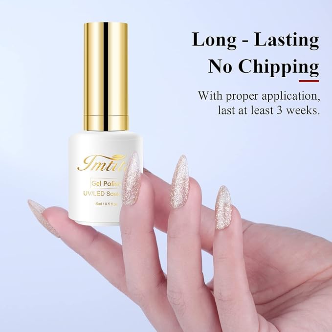 Imtiti Glitter Gel Nail Polish, 1 Pcs 0.5 Fl Oz Champagne Gold Glitter Gel Polish Soak Off LED U V Nail Gel Polish Nail Polish DIY Nail Art Starter Manicure Salon Gel Nail Polish Kit for Women Girls