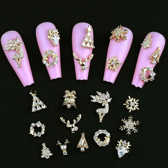 12pcs Christmas Nail Charms,Alloy Chrismas Nail Art Charms Nail Gems Nail Rhinestones Shiny Zircon Snowflake Elk Xmas Tree Chrismas Garland Nail Decor Rhinestones for Nails Jewelry Women Nail Supplies