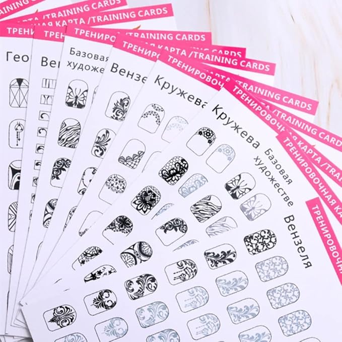 12 Sheets Blank Nail Art Training Cards,Manicure Training Cards for Beginner Lines Painting