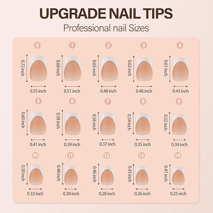 150Pcs French Gel Nail tips, Vansiho French Tip Press on Nails, Short Square Soft Gel Nails False Nail Brown, Acrylic Fake Nails for Nail Art DIY 15 Sizes