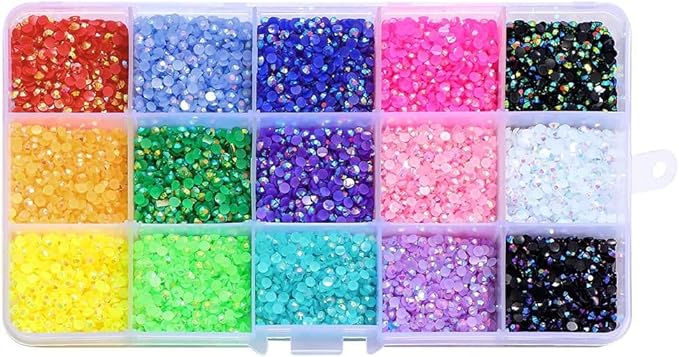 18000pcs (3.4.5mm) 5D Nail Rhinestone DIY Flat Bottom Kit Phone Case Accessories Jelly Flatback AB Jelly Kit AB Rhinestones for Nail Design Charms Gem(5MM5500PC)