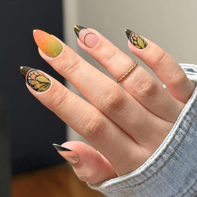 Maniology Press-On Nails Fairycore | Short Almond Shape Nail Tips – Whimsical Butterfly Wings & Fantasy-Themed Designs, Reusable, Durable & Easy Application, 30-Piece 15 Sizes False Nails Kit
