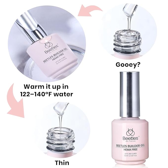 Beetles HEMA-Free Builder Nail Gel, 0.5 oz 8 in 1 Jelly Pink Gel Builder for Sensitive Nails Strengthening & Building Nail Apex UV & LED Lamp Cured DIY Salon at Home for Beginners Women