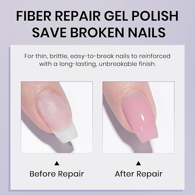 RARJSM Nude Amber Glass Jelly Soft Milky Pink Fiber Glass Rubber Base Gel Nail Polish for Repair Broken Nails Strengthener Base Coat Brush on Building Gel in a Bottle Curing Requires 15ml
