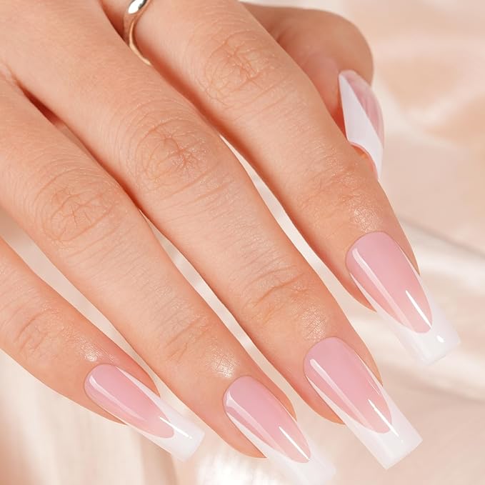 Vansiho Pink French Gel Nail Tips, Long Square Soft Gel Nail Tips, French Tips Press on Nails, 150 Pcs Box of DIY False Nails, 15 Sizes