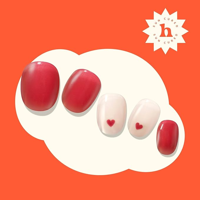 Heyhae Semi Cured Gel Nail Strips | No LED Lamp Needed | Solid, Red | Easy Apply & Remove, Salon Quality | Includes 28 Strips, 1 Prep Pads, Nail File & Wooden Stick - Hey, Thinking About You