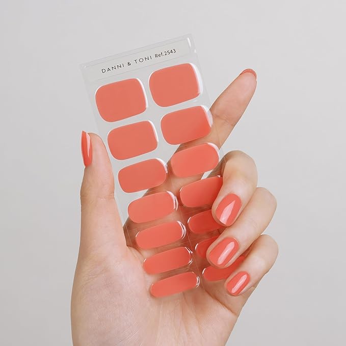 DANNI & TONI Semi Cured Gel Nail Strips Watermelon Red (Coral Delight) Gel Nail Stickers 28 Stickers