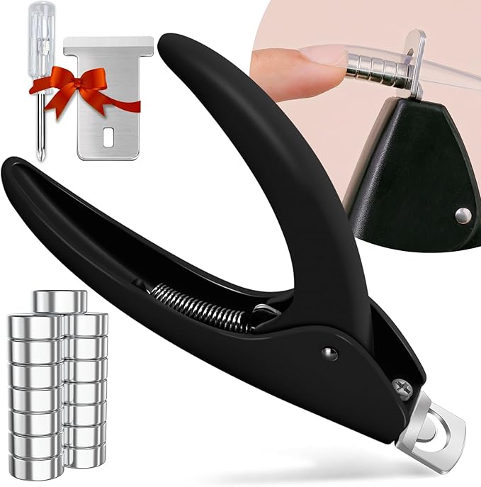 Black Adjustable Nail Clippers with Magnet Sizers for Acrylic Nails, Professional Stainless Steel Fake False Nail Tip Sharp Clipper Cutter Trimmer, Manicure Tool for Salon Home Nail Art