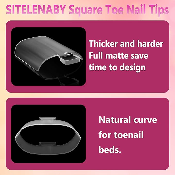 Square Toe nail Tips,SITELENABY Soft Gel False Toenails Extension Kit, Square False Soft Gel Full Cover Toe Nail Tips 15 Sizes,180pcs Pre-shape Acrylic Big Toenails Tips For Nail Extension Home DIY