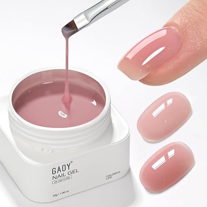 GAOY Colored Builder Base 30g with a Brush, 4-in-1 Long Lasting Nail Builder Gel Nude Pink Natural Jelly, Soak Off UV Light Cure Nail Strengthening, Rose Pink