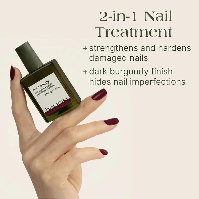 Botanist Nail Rescue Kit | Nail Strengthening Polish + Growth Serum | Grow and Strengthen Damaged Nails | Non-Toxic, 84% Plant Based, 21-Free & Vegan (Cherry Mocha)